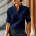 thumbnail image 1 of Delayuji Women's Blouse Stand Collar Contrasting Colors Short Sleeve Shirt Business Casual Outfits Laides Blouse Tshirt Shirt for Women Work Shirt A L, 1 of 5