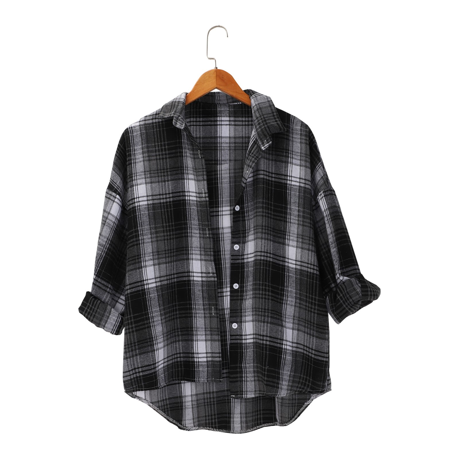 Delayuji Women's Button Down Shirt Plaid Checkered Shirt Retro Style — free download