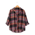 thumbnail image 1 of Delayuji Women's Button Down Shirt Plaid Checkered Shirt Retro Style Loose Long Sleeved Shirt Spring Outfit, 1 of 3