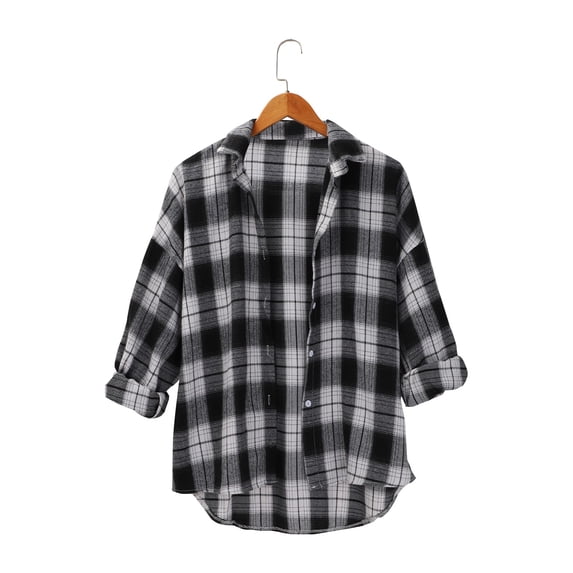 Delayuji Women's Button Down Shirt Plaid Checkered Shirt Retro Style Loose Long Sleeved Shirt Spring Outfit