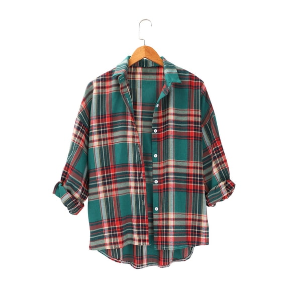 Delayuji Women's Button Down Shirt Plaid Checkered Shirt Retro Style Loose Long Sleeved Shirt Spring Outfit