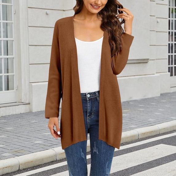 Delayuji Women's Cardigan Coat Cotton Linen Cardigan Solid Color Spring Summer Trendy