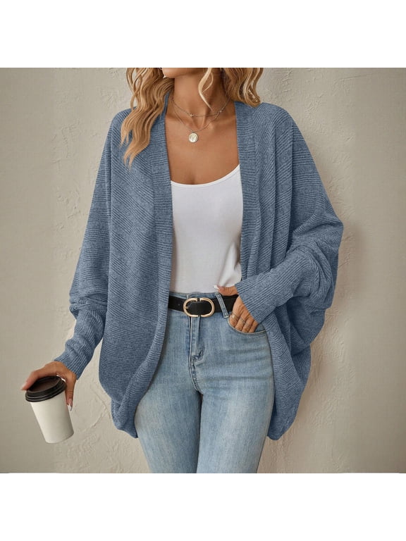 Women's Cardigan Sweaters Oversized Chunky Knit Wrap Batwing Open Front Cardigan Outerwear Coat Spring Fall