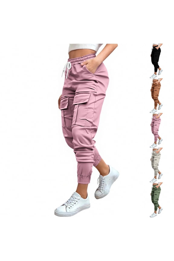 Women's Cargo Pants High Waist Casual Lightweight Work Travel Hiking Outdoor Summer Cropped Pants With Pockets