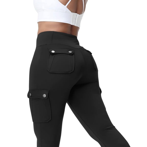 Delayuji Women's Cargo Style Yoga Leggings High Waist Butt Lifting Stretchy Tight Fitness Leggings Gym Yoga Running Workout Pants With Pockets