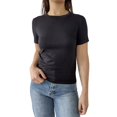 thumbnail image 1 of Delayuji Women's Casual Basic Going Out Crop Tops Slim Fit Short Sleeve Crew Neck Tight T Shirts Black L Polyester-Cotton Blend Short Sleeve Shirts for Women, 1 of 6