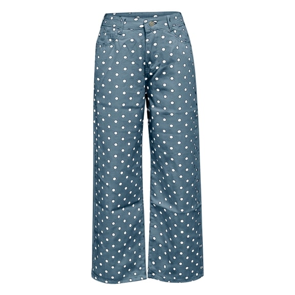 Delayuji Women's Casual Pants Loose Mid Pants Straight Leg Pants With Polka Dots Trendy