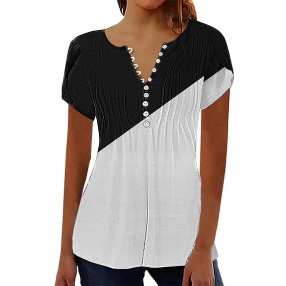 Delayuji Women's Casual Pleated Round Neck Cardigan Short Sleeve Loose T Shirt Shirt Summer Top White L Polyester,Spandex Short Sleeve Shirts for Women