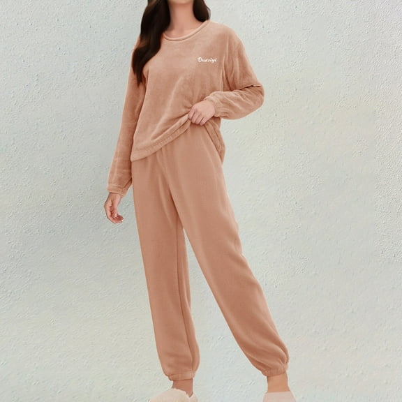 Delayuji Women's Coral Fleece Pajama Set Warm Winter Outfits Thickened Loungewear Long Sleeve Sleepwear With Pants Fashion Soft Pajamas