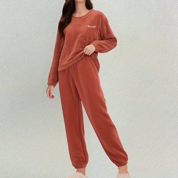 Delayuji Women's Coral Fleece Pajama Set Warm Winter Outfits Thickened Loungewear Long Sleeve Sleepwear With Pants Fashion Soft Pajamas