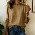 thumbnail image 1 of Delayuji Women's Cotton Linen Shirt Round Neck Long Sleeve Shirt with Button Fashion Solid Color Loose Summer Tops Business Casual Outfits, 1 of 5