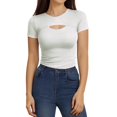 thumbnail image 1 of Delayuji Women's Cutout Tops Basic Long Sleeve Round Neck Slim Fit T Shirts White L Cotton Short Sleeve Shirts for Women, 1 of 4