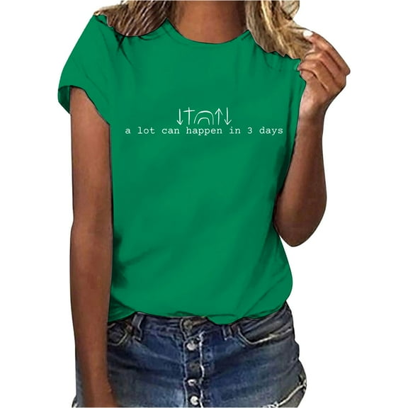 Delayuji Women's Easter A Lot Can Happen In 3 Days Print Crew Neck T Shirt Green Xxxl Polyester,Spandex Short Sleeve Shirts for Women