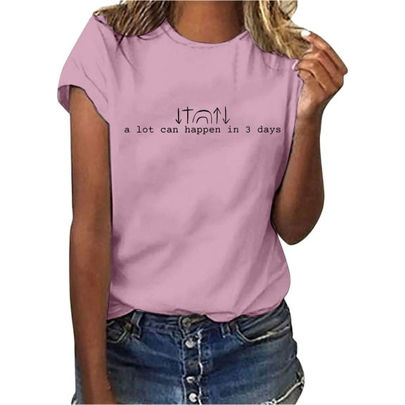 Delayuji Women's Easter A Lot Can Happen In 3 Days Print Crew Neck T Shirt Pink L Polyester,Spandex Short Sleeve Shirts for Women