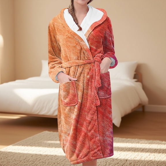 Delayuji Women's Fleece Plush Robe Long Warm Plush Bathrobe Loungewear Printed Comfort Robe Premium Robes for Women