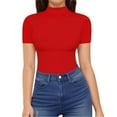 thumbnail image 1 of Delayuji Women's High Neck Basic Short Sleeved Summer Dress Casual Summer T Shirt Top Red L Polyester,Spandex Short Sleeve Shirts for Women, 1 of 5