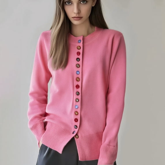 Delayuji Women's Knit Cardigan Single Colorful Buttons Cardigan Sweater Soft Warm Casual Outerwear Spring Clothing