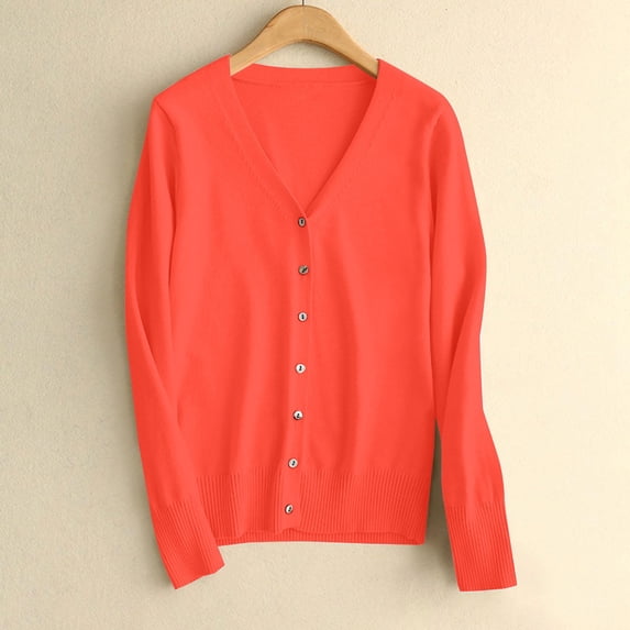 Delayuji Women's Lightweight V Neck Cardigan Sweater Button Down Crew Neck Long Sleeve Soft Knit Cardigan Sweaters