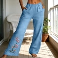 thumbnail image 1 of Delayuji Women's Linen Pants Embroidered Wide Leg Pant Trousers Breathable Loose Cotton Linen Pants, 1 of 6