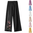 thumbnail image 1 of Delayuji Women's Linen Pants Embroidered Wide Leg Pant Trousers Breathable Loose Cotton Linen Pants, 1 of 6
