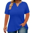 thumbnail image 1 of Delayuji Women's Loose Plus Size V Neck Solid Color Short Sleeved T Shirt Top Blue L Polyester,Spandex Short Sleeve Shirts for Women, 1 of 5
