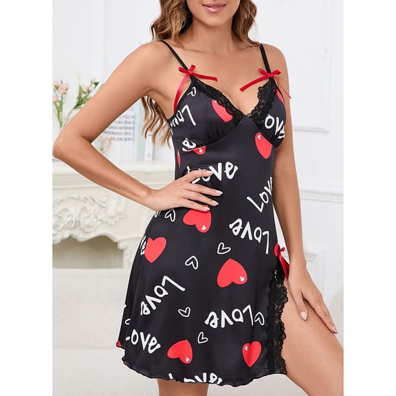 Delayuji Women's Nightgowns Lace Trim Side Sleep Dress Loungewear Cute Night Gowns Spaghetti Strap Sleeveless Sleepwear Sleep Dress