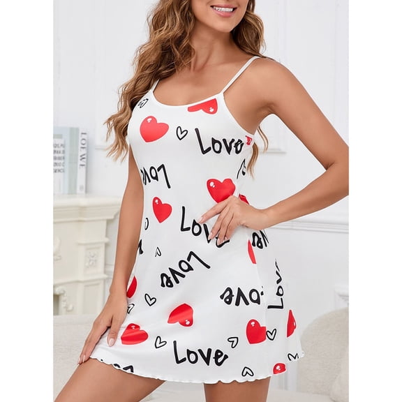 Delayuji Women's Nightgowns Lace Trim Side Sleep Dress Loungewear Cute Night Gowns Spaghetti Strap Sleeveless Sleepwear Sleep Dress