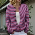 thumbnail image 1 of Delayuji Women's Open Front Cardigans Sweater Cute Striped Print Sweaters Crew Neck Button Down Cardigan Spring Trendy Fall Tops Coat, 1 of 2