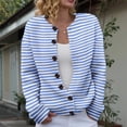 thumbnail image 1 of Delayuji Women's Open Front Cardigans Sweater Cute Striped Print Sweaters Crew Neck Button Down Cardigan Spring Trendy Fall Tops Coat, 1 of 1