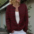 thumbnail image 1 of Delayuji Women's Open Front Cardigans Sweater Cute Striped Print Sweaters Crew Neck Button Down Cardigan Spring Trendy Fall Tops Coat, 1 of 1