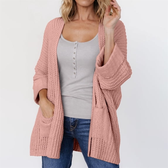 Delayuji Women's Oversized Cardigan Sweater Open Front Knit Cardigan Outwear With Pockets