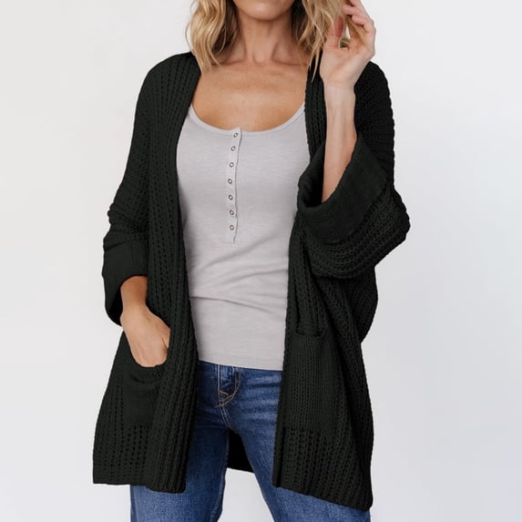Delayuji Women's Oversized Cardigan Sweater Open Front Knit Cardigan Outwear With Pockets