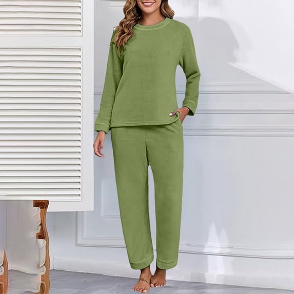 Delayuji Women's Pajamas Sets Winter Soft Fleece Warm Pajamas Set Flannel Pajamas Sets Loungewear Sleepwear Winter Outfits