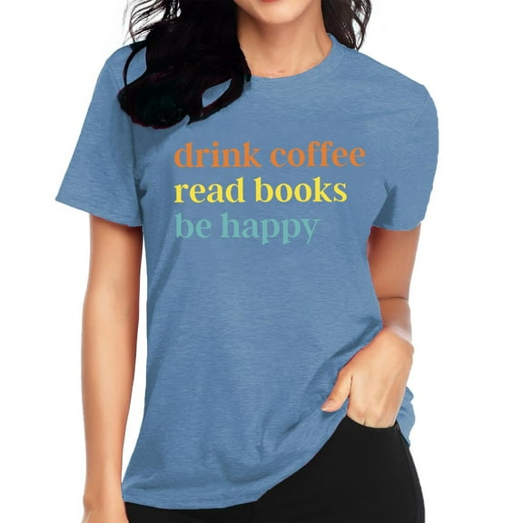 Delayuji Women's Read Print Loose Casual Long Sleeved T Shirt Blue M Polyester,Spandex Short Sleeve Shirts for Women