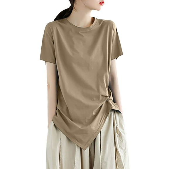 Delayuji Women's Sense of Design T Shirts Short Sleeve Solid Tops Casual Summer Tees Brown Xxxxl Polyester,Spandex Short Sleeve Shirts for Women