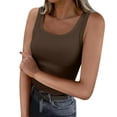thumbnail image 1 of Delayuji Women's Short Sleeve Neck Ribbed Knit Casual Tops Tee Summer Slim Basic Shirts Brown M Polyester,Spandex Spring Tops for Women, 1 of 8