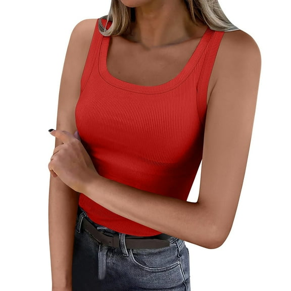 Delayuji Women's Short Sleeve Neck Ribbed Knit Casual Tops Tee Summer Slim Basic Shirts Red M Polyester,Spandex Spring Tops for Women