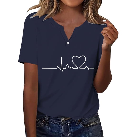 Delayuji Women's Short Sleeved T Shirt V Neck Top Fashionable Casual Short Sleeved Shirt Blue S Polyester,Spandex Short Sleeve Shirts for Women