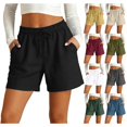 thumbnail image 1 of Delayuji Women's Short Solid Color Loose Breathable Elastic Tie Up Cotton Linen Shorts For Women Summer, 1 of 8