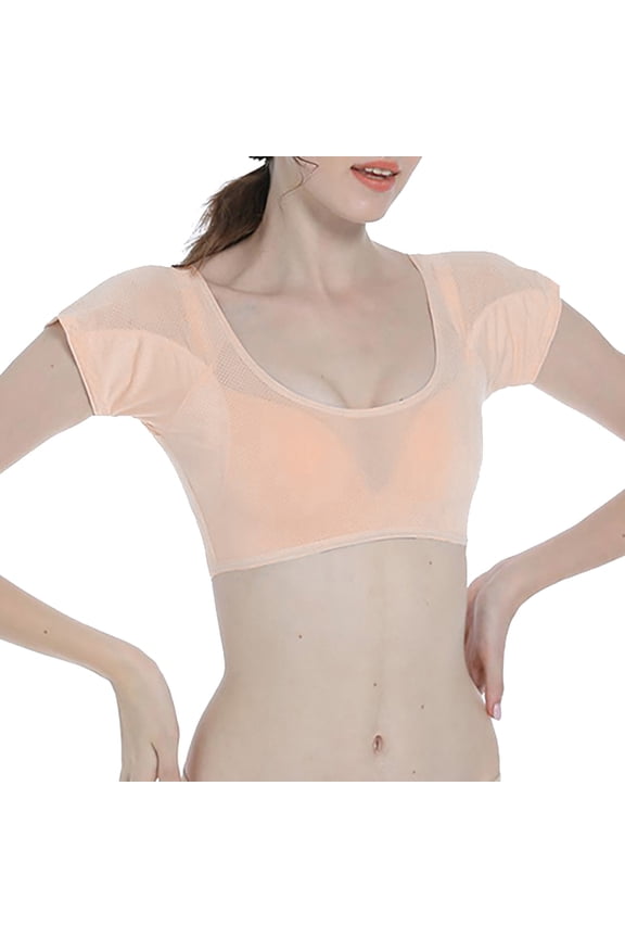 Women's Silk Underarm Sweat Proof Breathable Perspiration Super Sweat Absorbent Pad Sweat Proof V Neck Vest Top Undershirt Beige