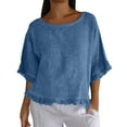 thumbnail image 1 of Delayuji Women's Solid Color Stand Up Collar Cotton Long Sleeved Shirt Blouse Blue L Cotton and Linen Short Sleeve Shirts for Women, 1 of 6