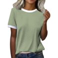 thumbnail image 1 of Delayuji Women's Spring Round Neck Color Blocked Loose Casual Short Sleeve T Shirt Green L Polyester,Spandex Short Sleeve Shirts for Women, 1 of 4