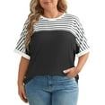 thumbnail image 1 of Delayuji Women's Spring Round Neck Striped Color Blocked Printed Loose Casual Short Sleeved T Shirt Gray Xxl Polyester,Spandex Short Sleeve Shirts for Women, 1 of 4