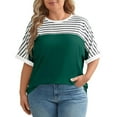 thumbnail image 1 of Delayuji Women's Spring Round Neck Striped Color Blocked Printed Loose Casual Short Sleeved T Shirt Green Xl Polyester,Spandex Short Sleeve Shirts for Women, 1 of 4