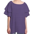 thumbnail image 1 of Delayuji Women's Spring Solid Color Round Neck Folded Double Layer Sleeve Short Sleeve T Shirt Top Purple M Bubble Wrinkles Short Sleeve Shirts for Women, 1 of 5