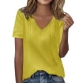 thumbnail image 1 of Delayuji Women's Spring/Summer V Neck Solid Color Base Thin Striped Strip Short Sleeved T Shirt Yellow Xxl Polyester,Spandex Short Sleeve Shirts for Women, 1 of 3