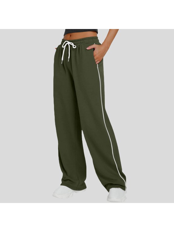 Women's Stripe Patchwork Wide Leg Sweatpants Loose Sportswear Casual Sweatpants Workout Pants