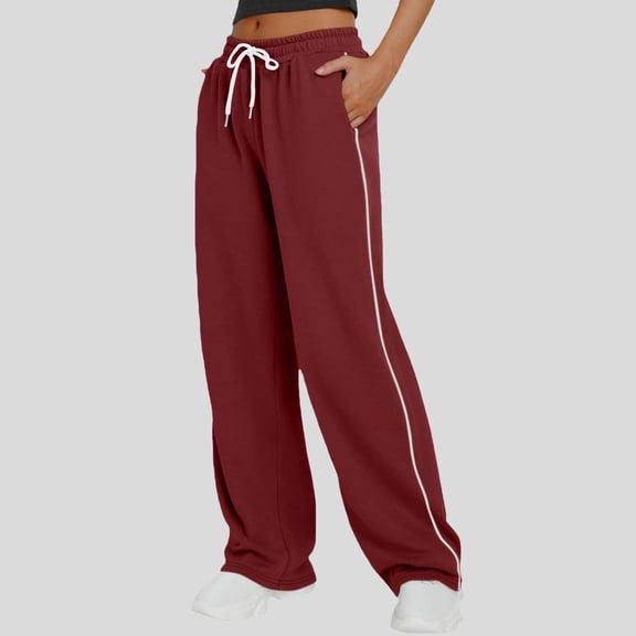 Delayuji Women's Stripe Patchwork Wide Leg Sweatpants Loose Sportswear Casual Sweatpants Workout Pants
