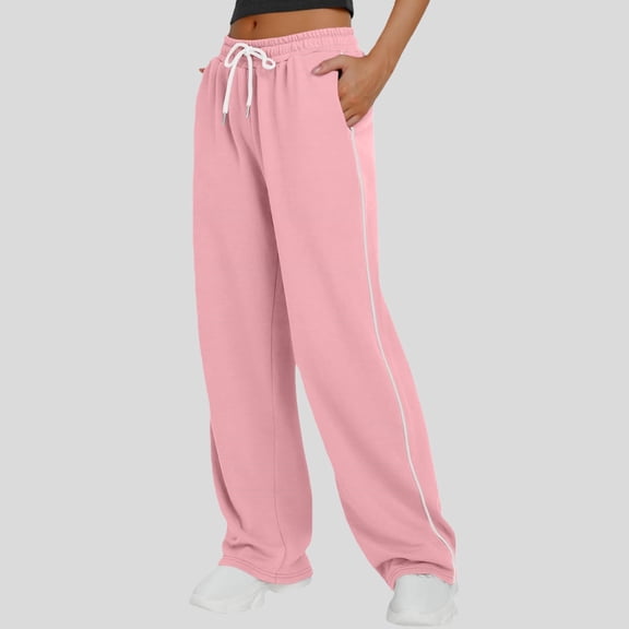 Delayuji Women's Stripe Patchwork Wide Leg Sweatpants Loose Sportswear Casual Sweatpants Workout Pants