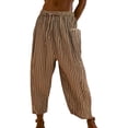 thumbnail image 1 of Delayuji Women's Striped Loose Straight Pant Elastic Waist Pleated Breathable Casual Beach Pants with Pocket Spring Summer Outfit, 1 of 3